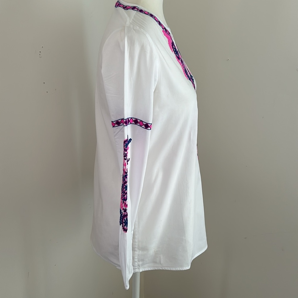 Lilly Pulitzer White/Pink/Blue Peasant blouse sz XXS-S - Picture 3 of 9